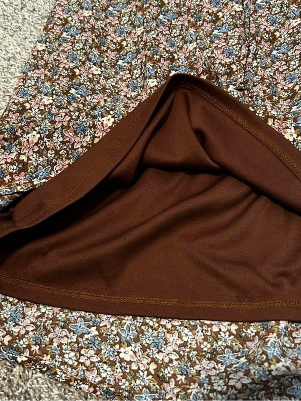 Monteau Los Angeles Brown Floral Midi Dress Womens M Cottage Prairie Tie Front - Picture 7 of 8